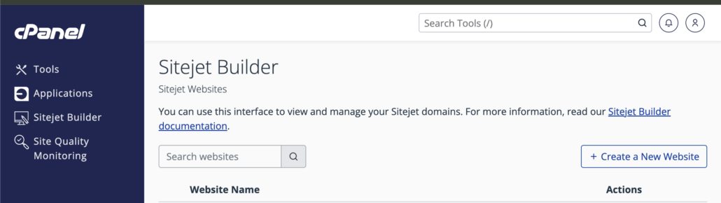 screenshot of sitejet builder page with no black admin bar at the top